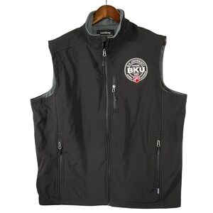 Landway Mens L Soft Shell Fleece Lined Vest BKU Logo Black Full Zip Pockets NWOT